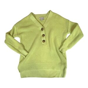 Rachel Zoe Green Ribbed Knit Henley Sweater Women's XS Button V-Neck